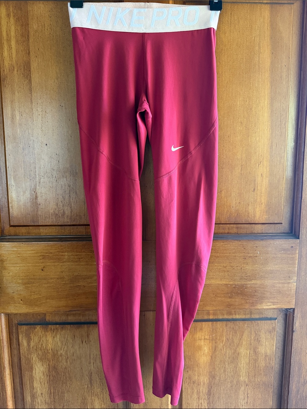 Nike Maroon Leggings with White Nike Pro Waistband